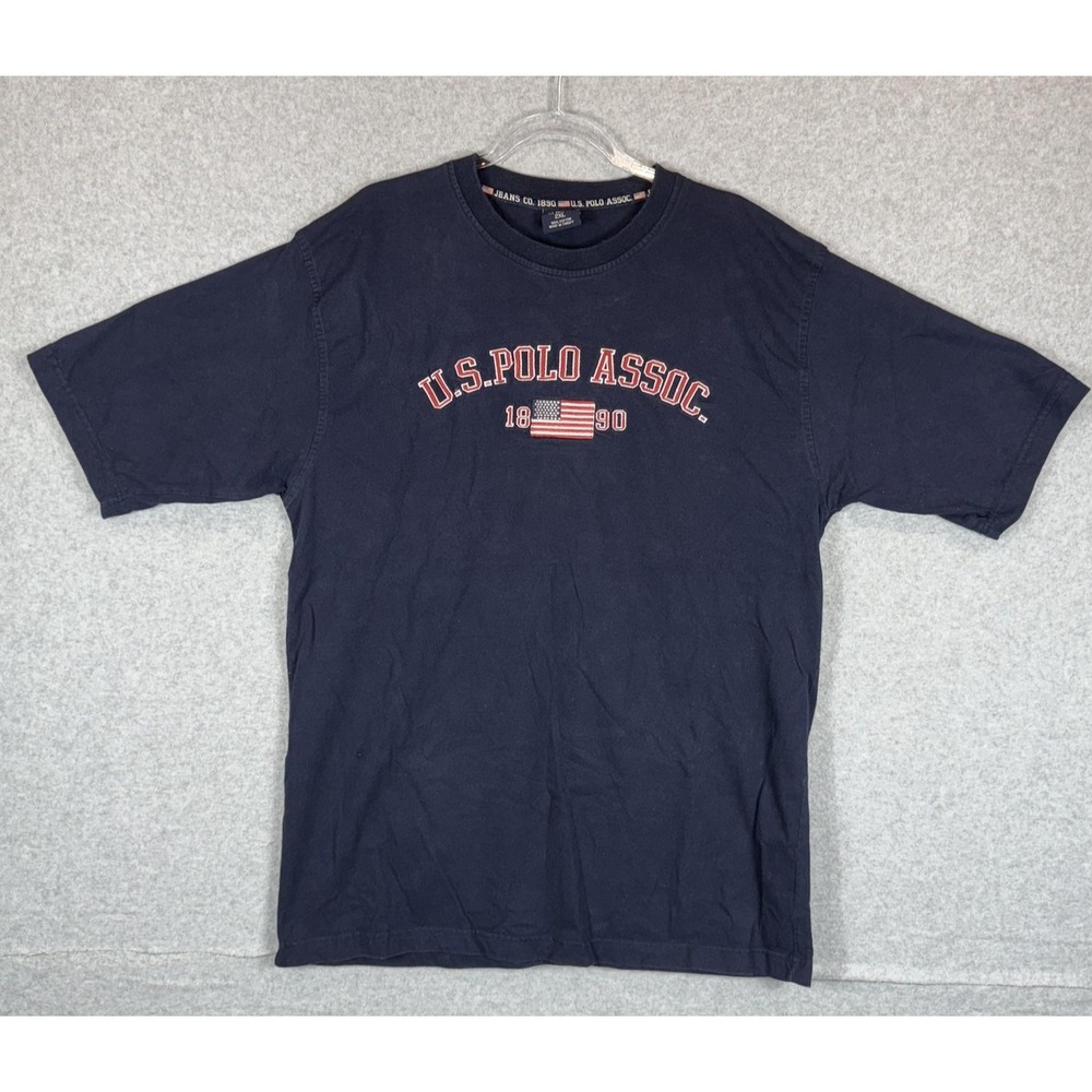 US Polo Assn Shirt Mens 2XL Navy Blue 1890 Embroidered Flag Graphic Cotton Tee - Picture 1 of 9